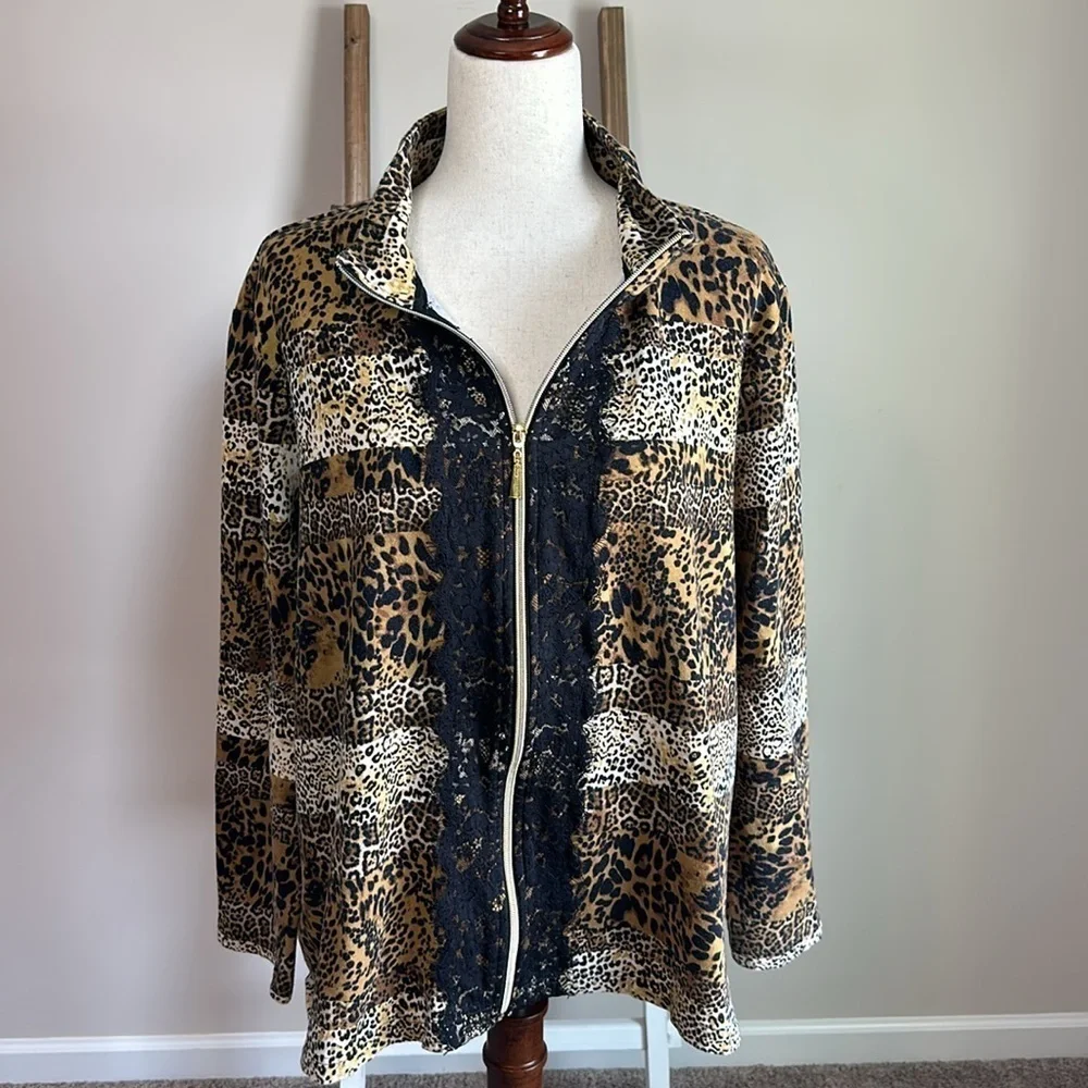 Bundle of Two Onque Casual Zip Up Tops Animal Print and Red Size 2X in GUC - Picture 3 of 17